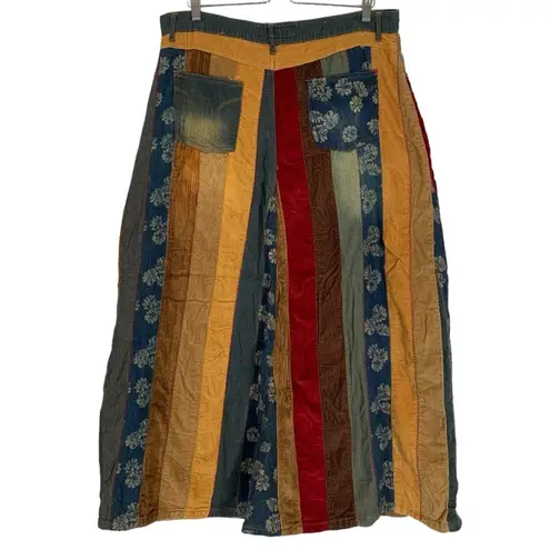 Vintage Gypsy Jeans Y2k Patchwork Midi Skirt Size 14 Tan