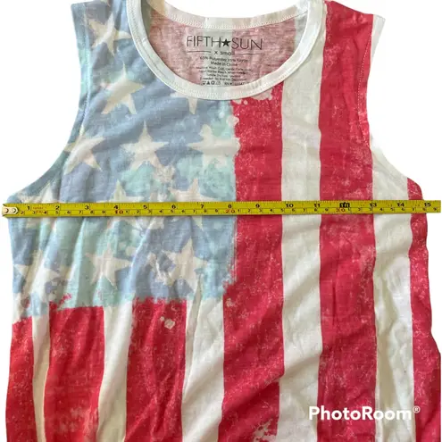 Fifth Sun American Flag Acid Wash Red White and Blue July 4th Tie Front Tank Top