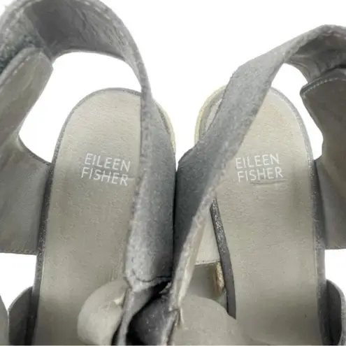 Eileen Fisher  Willow Wedge Cross Strap Espadrille Gray Metallic Leather Size 9