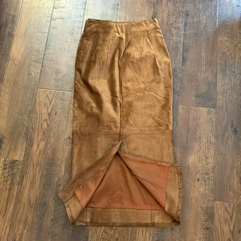 LANNA brown/caramel vintage suede maxi pencil skirt, size 4 Brown