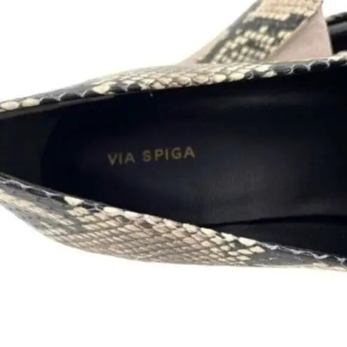 via spiga Women’s Baudelaire Square Toe Snakeskin Embossed Leather Loafers