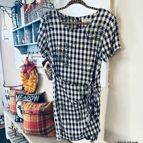 Vintage S.Roberts 1980s Shepherds check plaid floral front tie mini dress Black Size 10