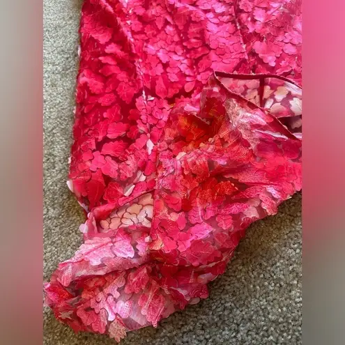 Elie Tahari Pink Feather Embroidered Tulle Midi Dress