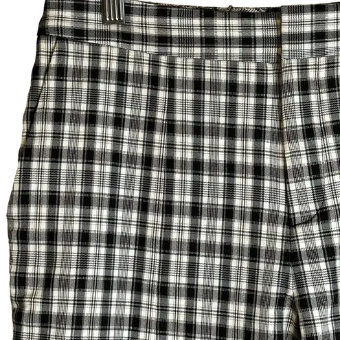 Elie Tahari Plaid Straight-Leg Crop Trousers Black White Plaid Size 6