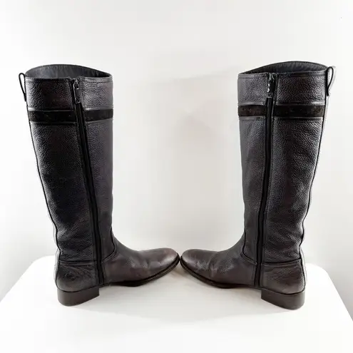 Tory Burch  Alaina Pebbled Leather Tall Riding Boots Black Dark Brown 10