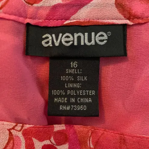 Avenue Fairy Floral Flower Pink 100% Silk Midi Flowy Skirt Plus Size 16 XL