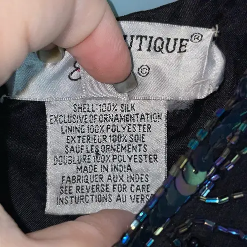 Papell Boutique Vintage Sequined Evening Top Silk Scalloped Hem Petite Medium