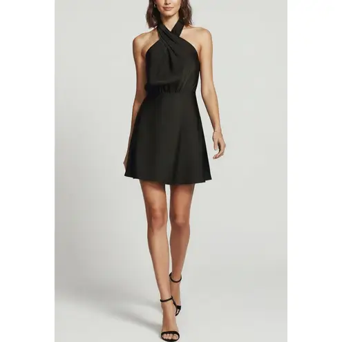 BHLDN Ruby High Shine Satin Halter Mini Dress, Black, Small