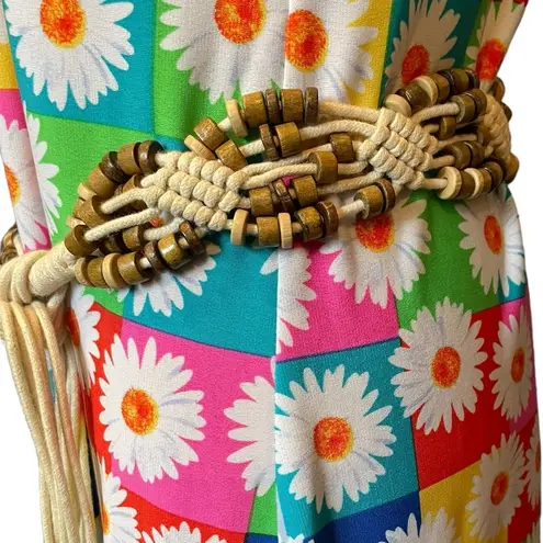 Boho Hippie Earthy Y2K Woven Braided Wooden Beaded Knot Raw Fringe Rope Belt