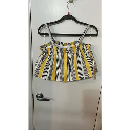 Iris  Linen Blend Yellow Stripe Crop Top Womens SZ L New With Tags