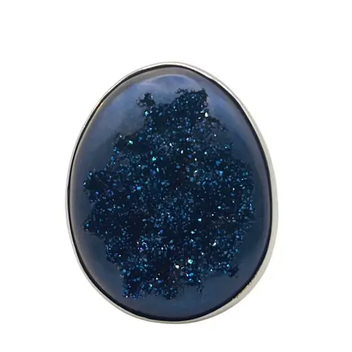 Sterling Silver Blue Obsidian Druzy Size 7 Ring Adjustable 925 Colorful Sparkle Silver