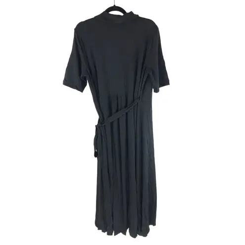 Quince Womens Tencel Jersey Midi Wrap Dress Tie Waist Shawl Collar Black S