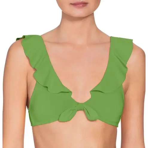 Robin Piccone Ava Bikini Top Size Small NEW Ruffle Tie Swim Green Classic NWOT