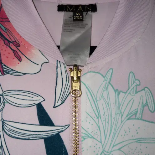 New IMAN Global Chic Pink Floral Reversible Bomber Jacket Size Medium