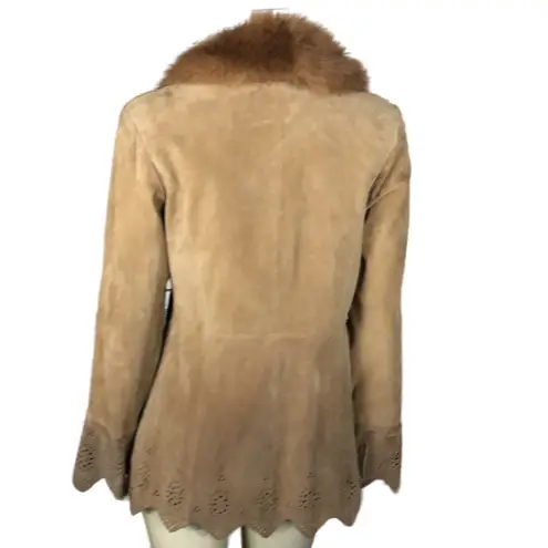 Dennis Basso Y2K Boho penny lane Suede leather jacket fur collar bell cuffs XS