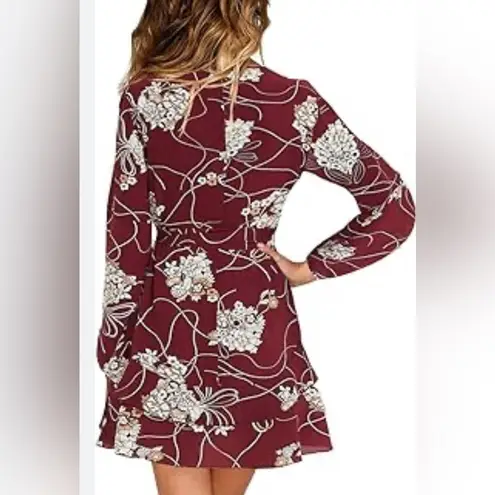 New UGUEST Burgundy & Cream Floral Long Sleeve V