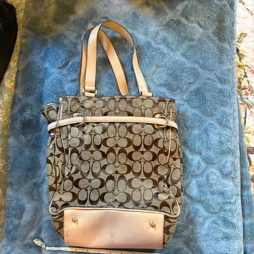 Coach  Signature Khaki Jacquard Belted Carryall Tote Bag