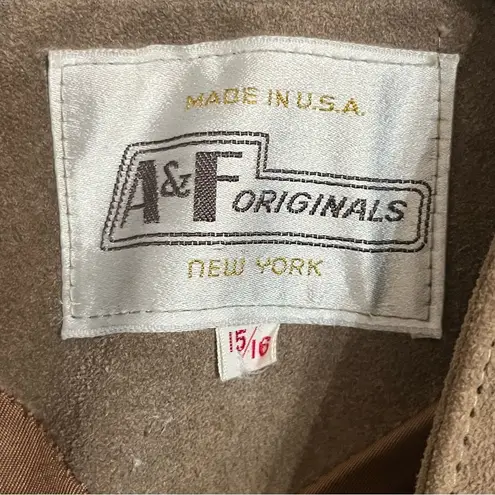 Women’s Vintage A&F Originals Leather Lined Open Front Jacket Size 15/16 Tan Size L