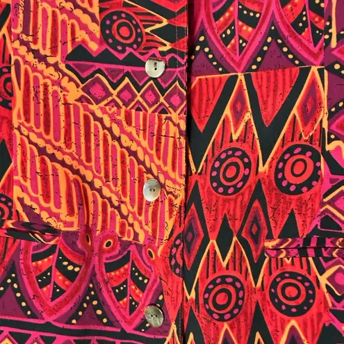 Vintage 90’s Red Abstract Lined Button Up Midi Dress Size 14