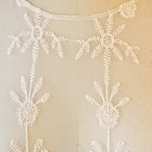 Heart soul Boho Cream Lace & Fringe Sheer Short Sleeve Bohemian Top ~ SMALL