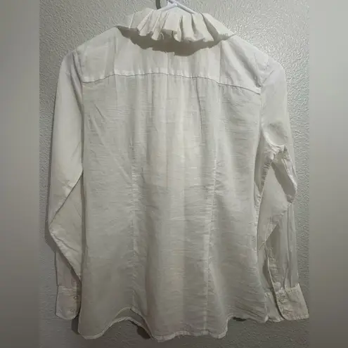 Eddie Bauer  White Ruffled Button Down Shirt Size XSP thumbnail 3