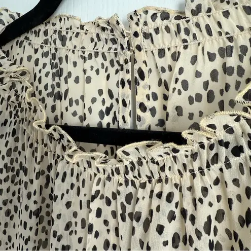 Cream and Black spotted Semi Sheer Blouse No tag Loose and Flowy stretch Fit Size L