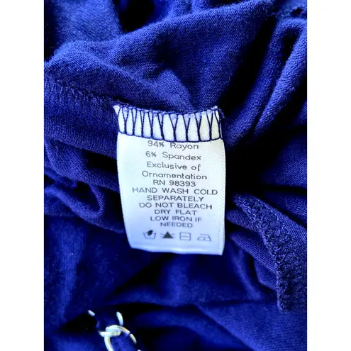 Bradley Bayou Silver Tone Chain Trim Open Front Jersey Knit Cardigan Womens XL Blue