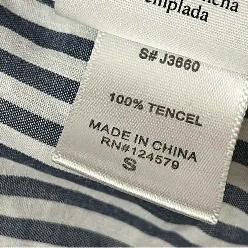 ID:23 Striped Nautical Preppy Blouse Hi Low Beach Boho nautical preppy S Cruise White