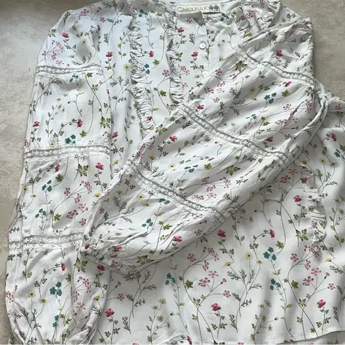 CAROLINA K. Cream Puff Sleeve Blouse with Ruffled Peter Pan Collar White Size M