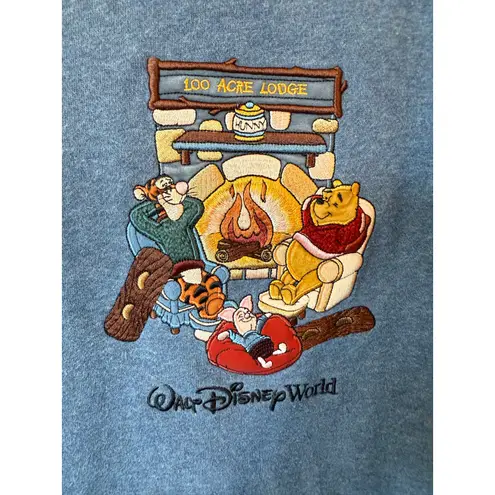 Walt Disney World Hoodie Womens XL Blue Winnie The Pooh Embroidered Fleece Lined