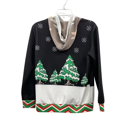 Christmas Reindeer Hoodie Adult Unisex Size S? Black Holiday Pullover Used