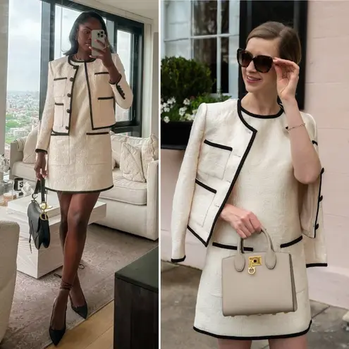 Veronica Beard Darla Jacquard Contrast Trim Jacket Size 10 Ivory Black - Image 4