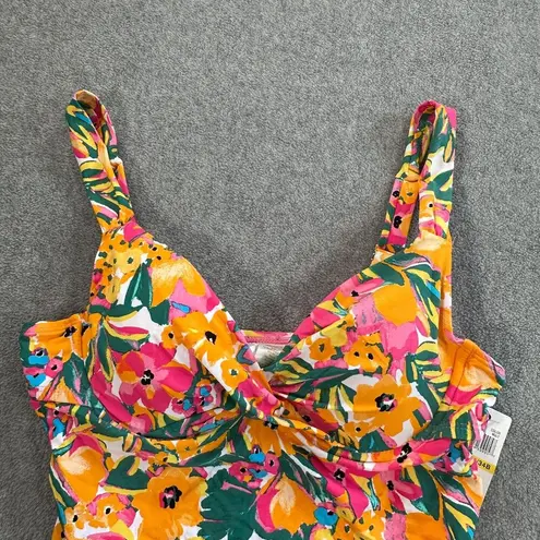 Anne cole  Underwire Twist Front Tankini Top Size 32C/34B Orange Floral Sunshine