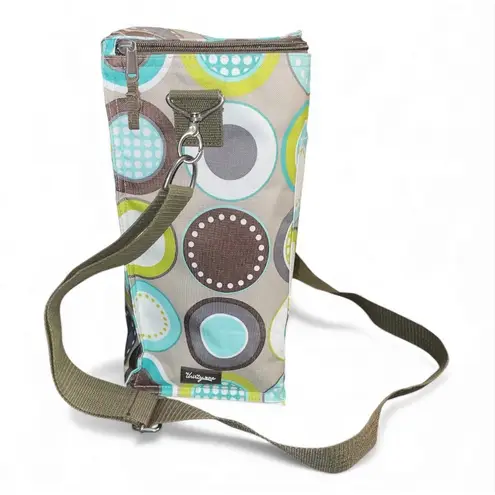 Thirty One Insulated Zip Cooler Picnic Bag Minty Chip Circles Adjustable Strap Brown