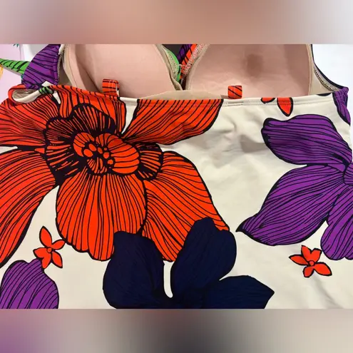 Cacique Lane Bryant Jewel Tone Floral Halter Tie Tankini Swim Top 20