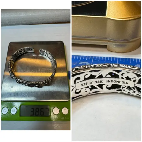 Sterling Silver Robert Manse 18K & 925 Multicolor Gemstone Cuff Bangle Bracelet