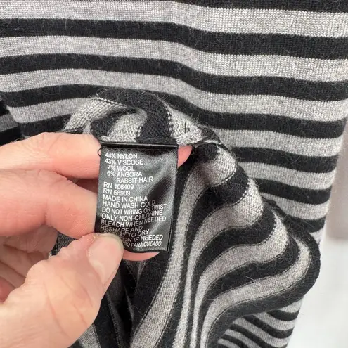 Daniel Cremieux Cremieux Turtleneck Sweater Dress Womens Medium Gray Black Stripe Wool Angora