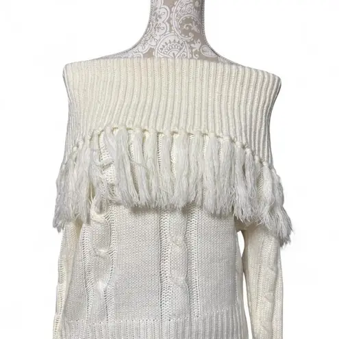 Moon River Ivory Fringe Off Shoulder Sweater Women's Small Boho Chic Knit Top