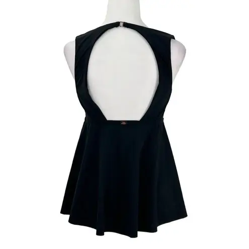 Amoressa Tankini Swim Top Sheer Front Panel Circle Detail Size Medium Black