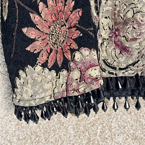 Vintage Y2K MSK Women's Black Floral top beading shoulder pads ruched v neck Size M