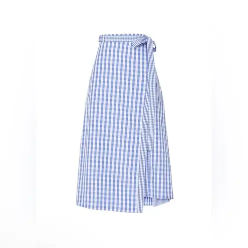 Thakoon Women’s Gingham Wrap Midi Blue Skirt Size 8