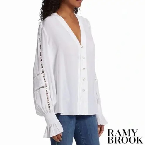 Ramy Brook Ramy Brook Noa Blouse Size Large White Lace Insert Peasant Career Corp Blouse