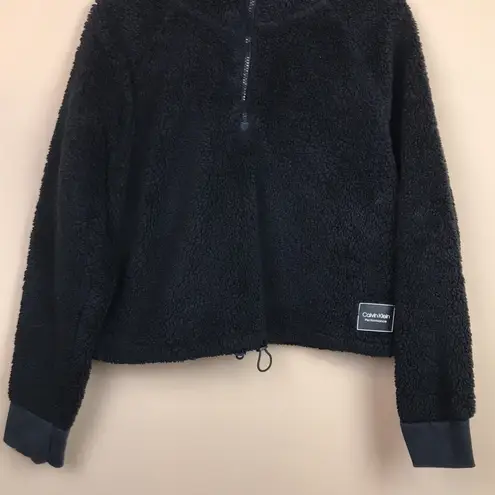 Calvin Klein Performance Women’s Teddy Sherpa Fleece Cropped Quarter Zip Sweater Black Size L