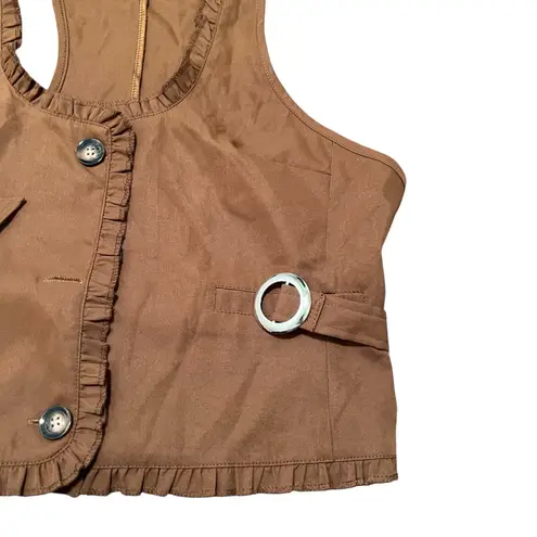 Sleeveless Vest Blouse Brown Ruffle XL