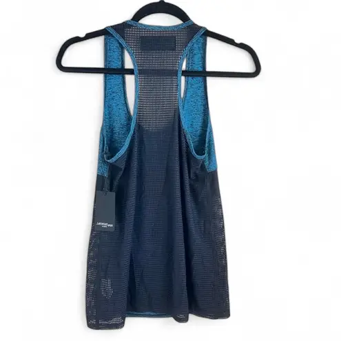 NWT Lanston Sport Sheer Mesh Back Tank Top in Teal Heather Estimated XS Blue