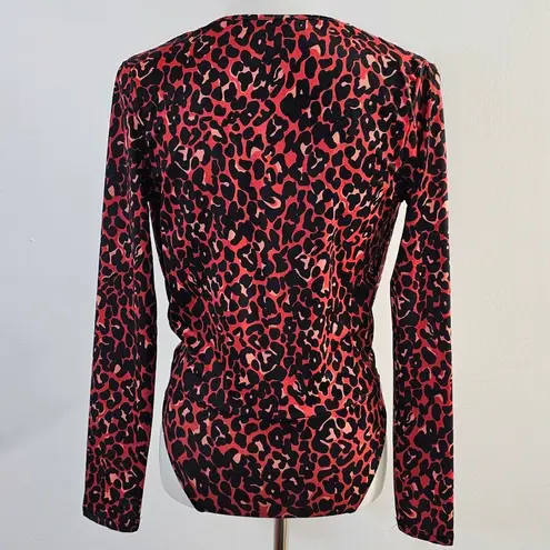 ZARA  Red & Black Leopard Jersey Knit Surplic Bodysuit Size Small