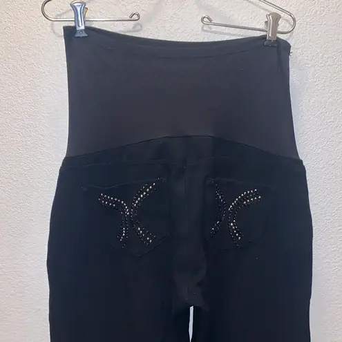 Joyous Maternity Over The Belly Black Sequined Stretchy Capri Jegging Jeans