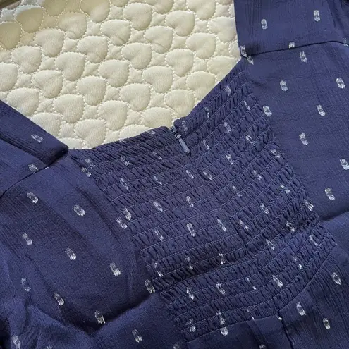 The Kooples NWOT  Womens Blue Metallic Dot Sheer Short-Sleeve V-Neck Mini Dress 1