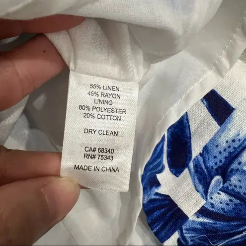 Caroline Constas white blue linen blend Garden tile Farm mini dress Sz 6 Party