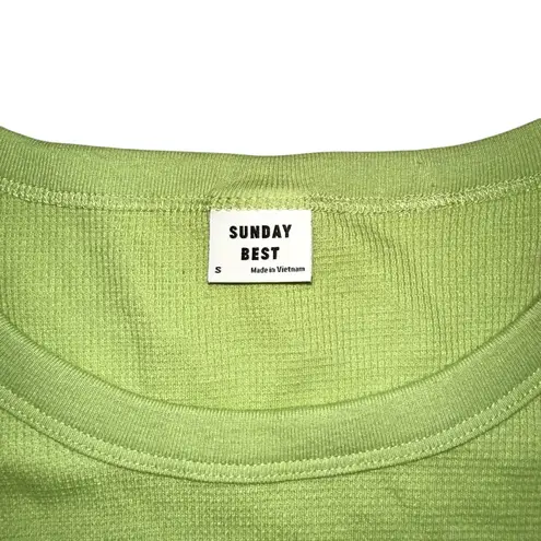 NWT Aritzia Sunday Best Baby Waffle Long Sleeve Crop Top SMALL in Okra Green